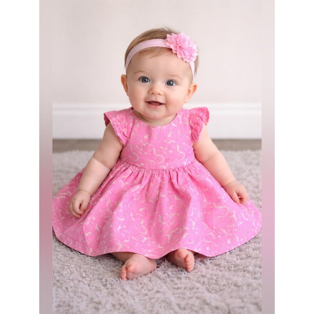 Just One You by Carter’s Baby Girl Pink Floral Party Dress Size 6M EUC